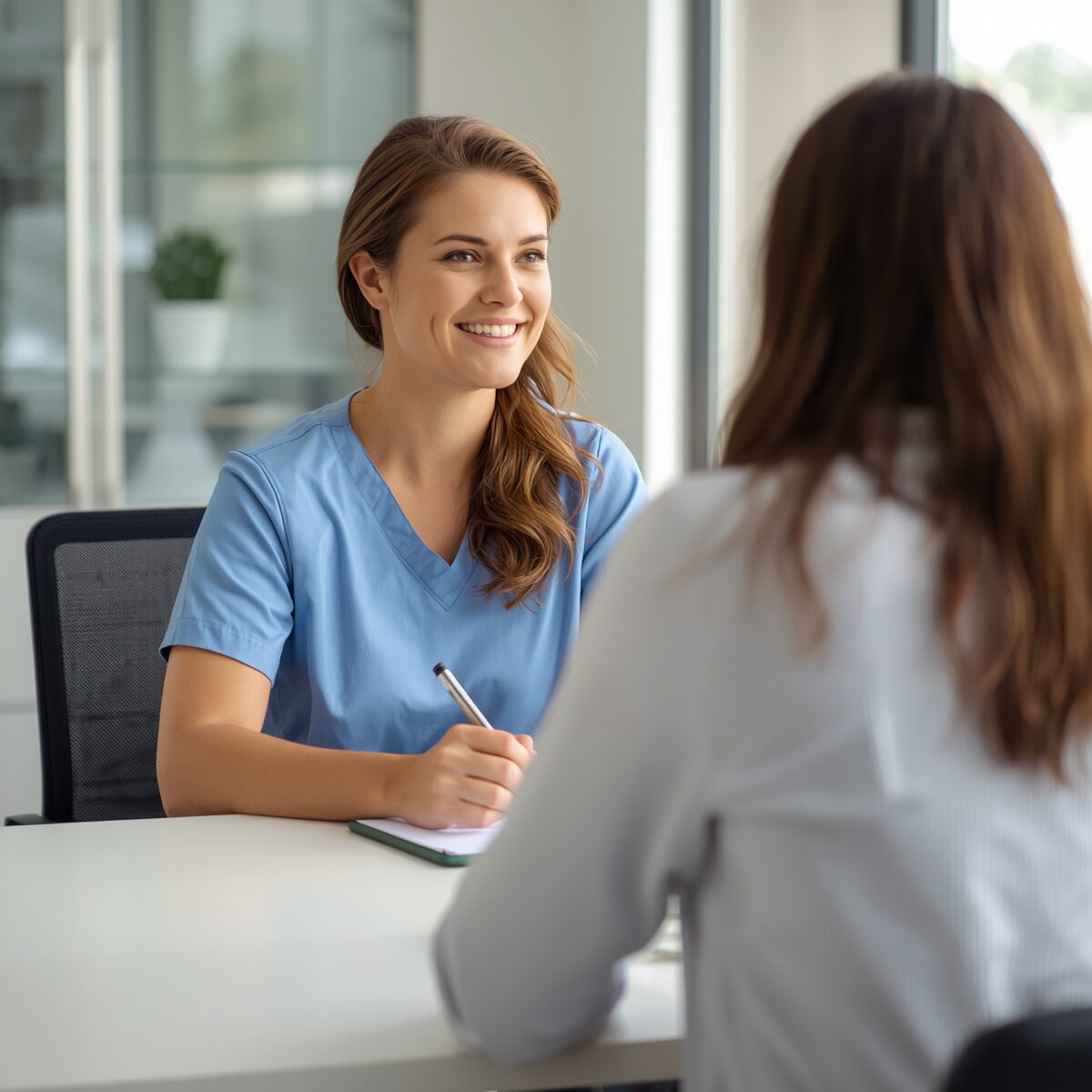 Psychiatric nurse practitioner consulting with new patient — psychiatric evaluation in Olympia WA at Healthy Minds Psychiatry