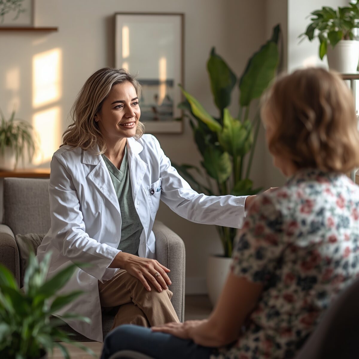 Caring psychiatric provider with patient in welcoming office — psychotic disorder treatment in Olympia WA at Healthy Minds Psychiatry